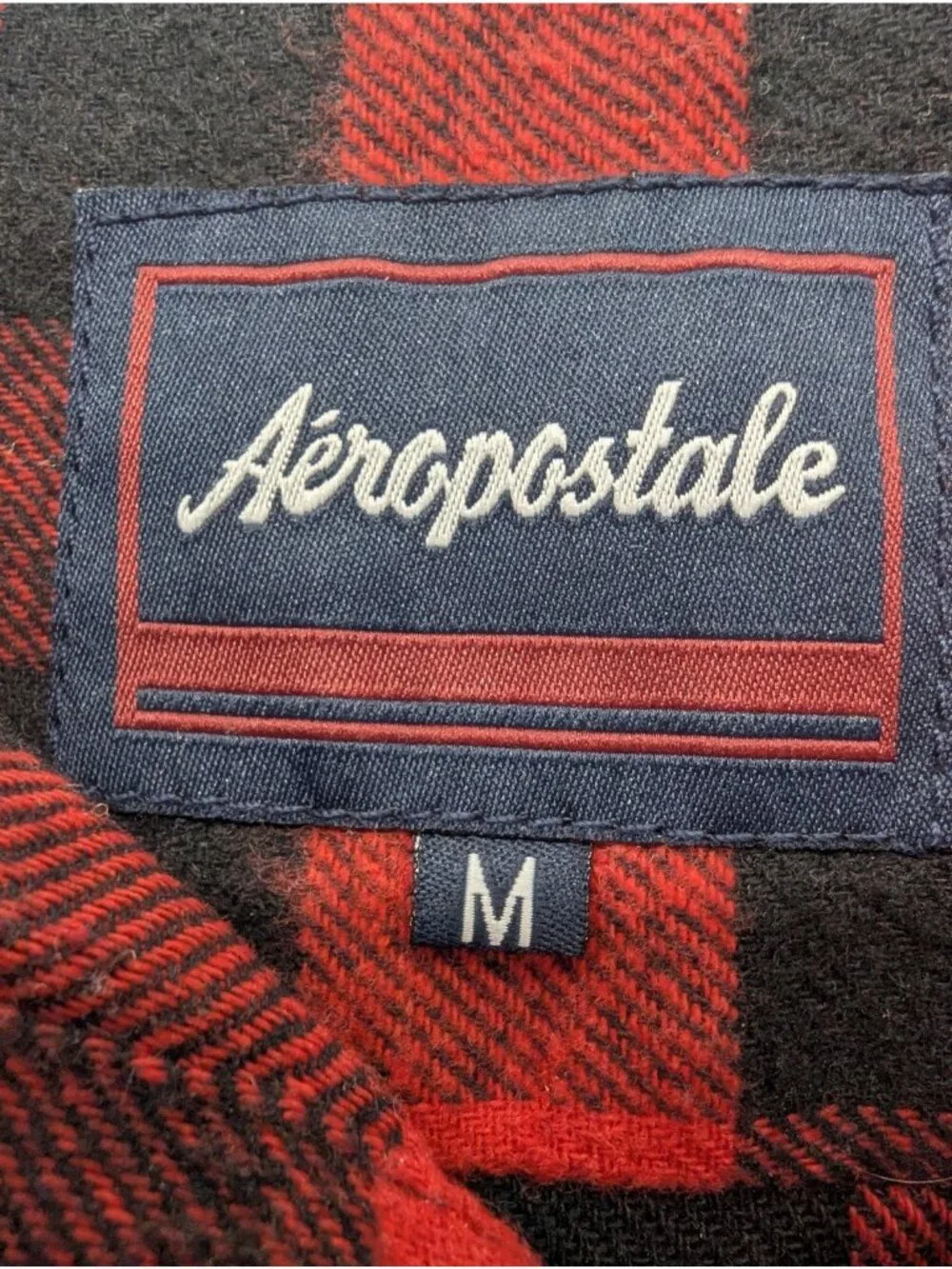 Aeropostale Shirt Mens Medium Red Black Plaid Flannel Hooded Button Up Casual